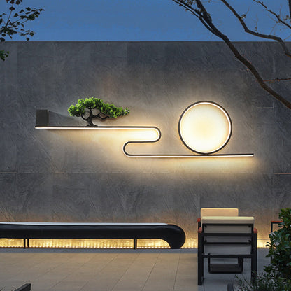 مصباح حائط LED دائري من الألومنيوم المقاوم للماء يعمل بالطاقة الشمسية بتصميم عصري من مادة البولي فينيل كلوريد لشجرة الصنوبر للفناء الخارجي 