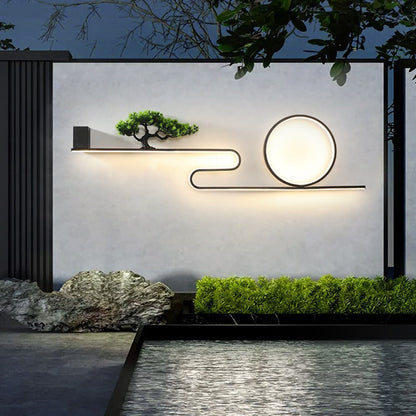 مصباح حائط LED دائري من الألومنيوم المقاوم للماء يعمل بالطاقة الشمسية بتصميم عصري من مادة البولي فينيل كلوريد لشجرة الصنوبر للفناء الخارجي 