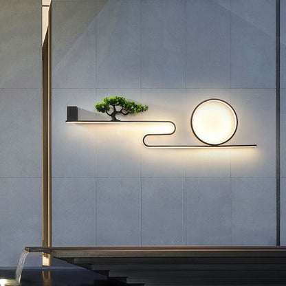مصباح حائط LED دائري من الألومنيوم المقاوم للماء يعمل بالطاقة الشمسية بتصميم عصري من مادة البولي فينيل كلوريد لشجرة الصنوبر للفناء الخارجي 