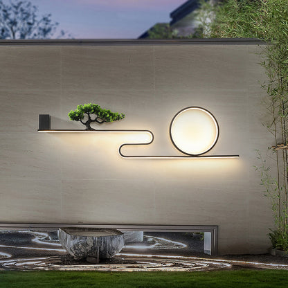 مصباح حائط LED دائري من الألومنيوم المقاوم للماء يعمل بالطاقة الشمسية بتصميم عصري من مادة البولي فينيل كلوريد لشجرة الصنوبر للفناء الخارجي 