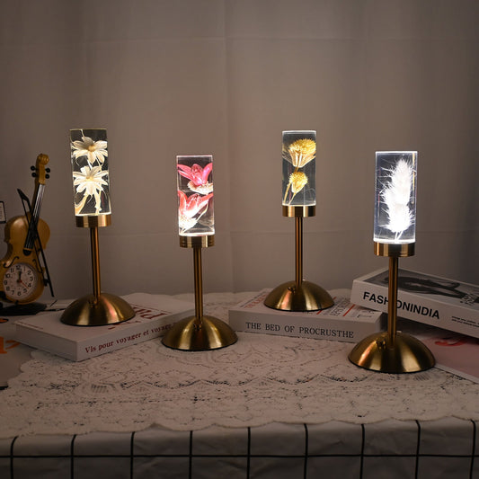 Contemporary Creative USB Rechargeable Eternal Flower Daisy Dandelion Cylinder Iron Acrylic LED Table Lamp Night Light For Bedside