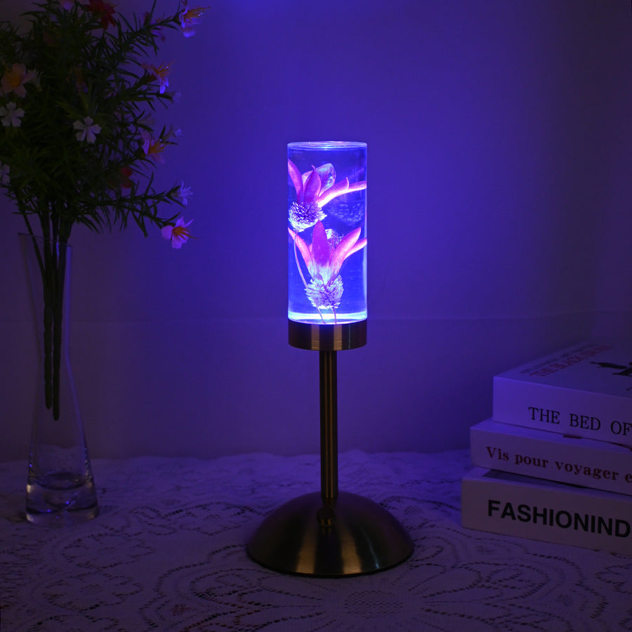 Contemporary Creative USB Rechargeable Eternal Flower Daisy Dandelion Cylinder Iron Acrylic LED Table Lamp Night Light For Bedside