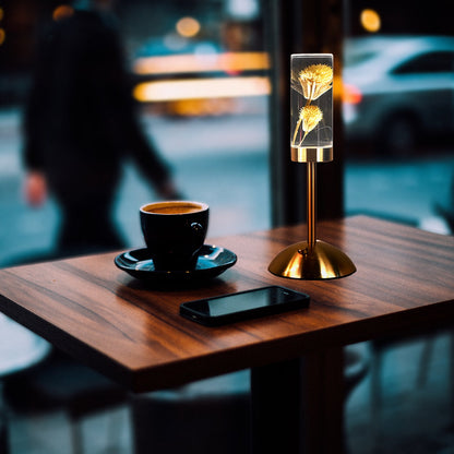 Contemporary Creative USB Rechargeable Eternal Flower Daisy Dandelion Cylinder Iron Acrylic LED Table Lamp Night Light For Bedside