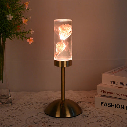 Contemporary Creative USB Rechargeable Eternal Flower Daisy Dandelion Cylinder Iron Acrylic LED Table Lamp Night Light For Bedside