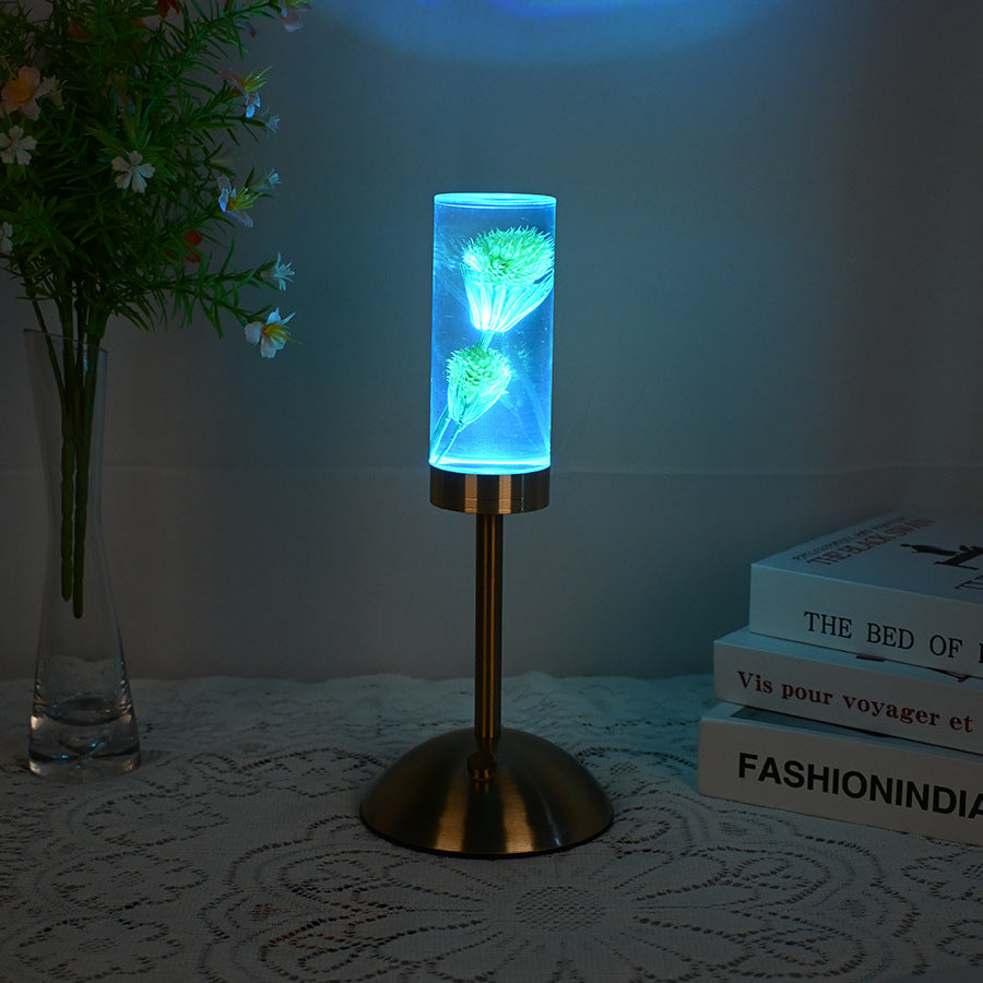 Contemporary Creative USB Rechargeable Eternal Flower Daisy Dandelion Cylinder Iron Acrylic LED Table Lamp Night Light For Bedside