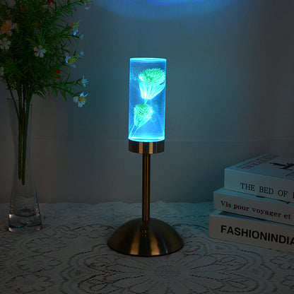 Contemporary Creative USB Rechargeable Eternal Flower Daisy Dandelion Cylinder Iron Acrylic LED Table Lamp Night Light For Bedside