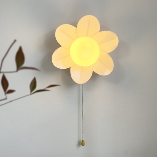 Contemporary Nordic Resin Glass Iron Flower Pull Chain 1-Light Wall Sconce Lamp For Bedside