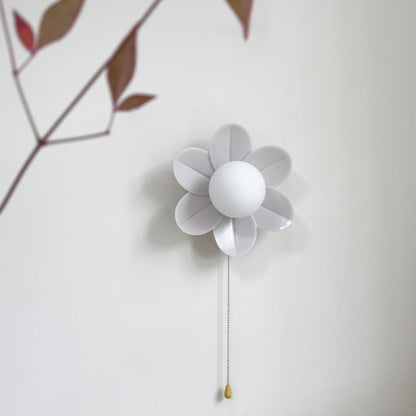 Contemporary Nordic Resin Glass Iron Flower Pull Chain 1-Light Wall Sconce Lamp For Bedside