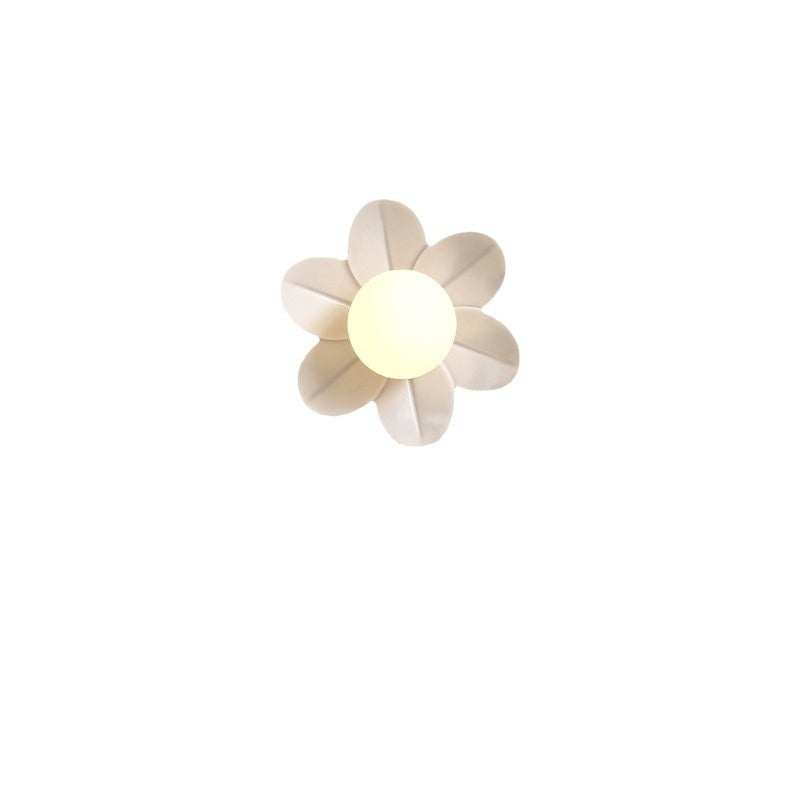 Contemporary Nordic Resin Glass Iron Flower Pull Chain 1-Light Wall Sconce Lamp For Bedside