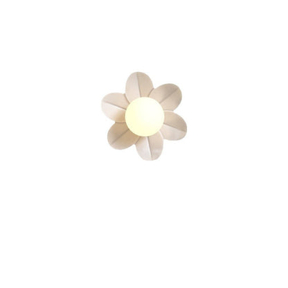 Contemporary Nordic Resin Glass Iron Flower Pull Chain 1-Light Wall Sconce Lamp For Bedside