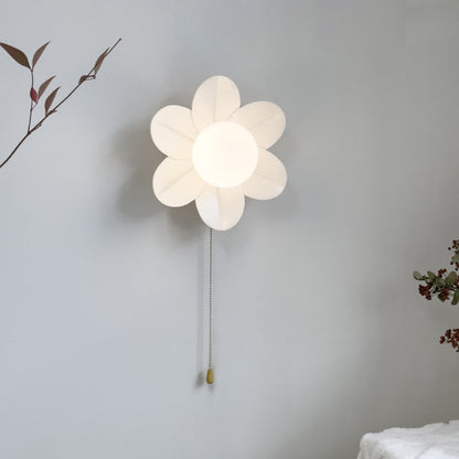 Contemporary Nordic Resin Glass Iron Flower Pull Chain 1-Light Wall Sconce Lamp For Bedside