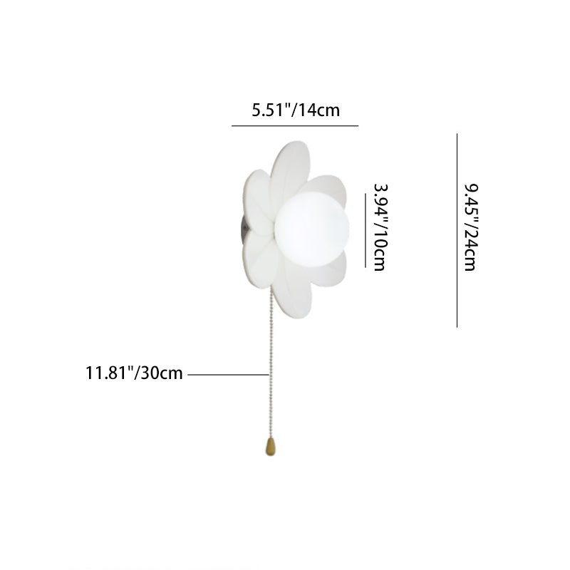 Contemporary Nordic Resin Glass Iron Flower Pull Chain 1-Light Wall Sconce Lamp For Bedside