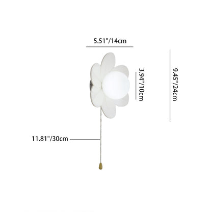 Contemporary Nordic Resin Glass Iron Flower Pull Chain 1-Light Wall Sconce Lamp For Bedside