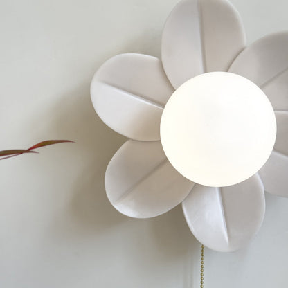 Contemporary Nordic Resin Glass Iron Flower Pull Chain 1-Light Wall Sconce Lamp For Bedside