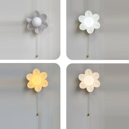 Contemporary Nordic Resin Glass Iron Flower Pull Chain 1-Light Wall Sconce Lamp For Bedside