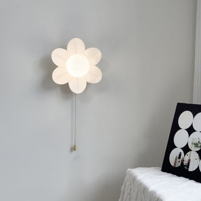 Contemporary Nordic Resin Glass Iron Flower Pull Chain 1-Light Wall Sconce Lamp For Bedside
