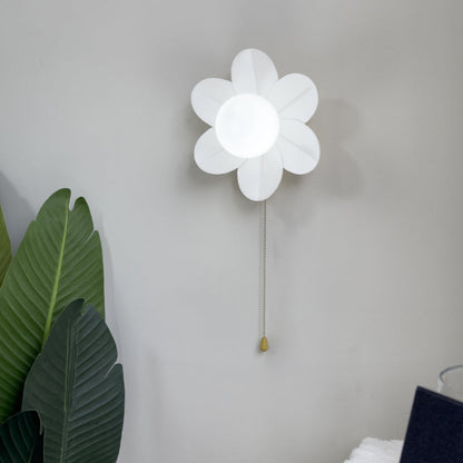 Contemporary Nordic Resin Glass Iron Flower Pull Chain 1-Light Wall Sconce Lamp For Bedside