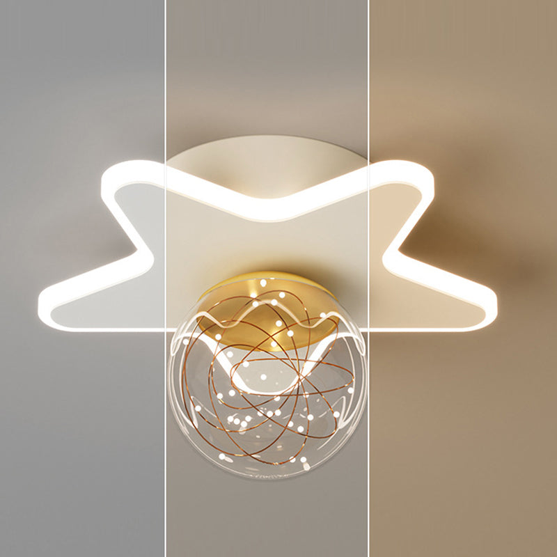 Contemporary Nordic Iron Acrylic Glass Moon Star Ball LED Semi-Flush Mount Ceiling Light For Hallway