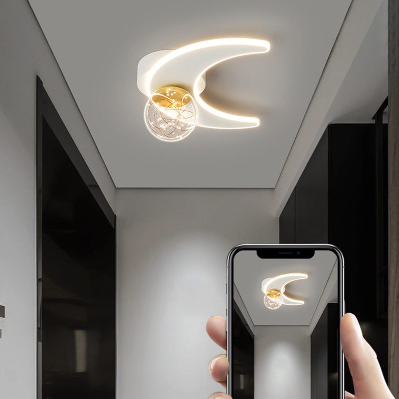 Contemporary Nordic Iron Acrylic Glass Moon Star Ball LED Semi-Flush Mount Ceiling Light For Hallway