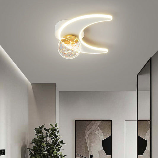 Contemporary Nordic Iron Acrylic Glass Moon Star Ball LED Semi-Flush Mount Ceiling Light For Hallway