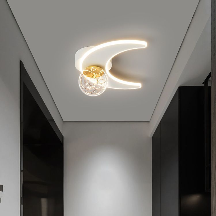 Contemporary Nordic Iron Acrylic Glass Moon Star Ball LED Semi-Flush Mount Ceiling Light For Hallway