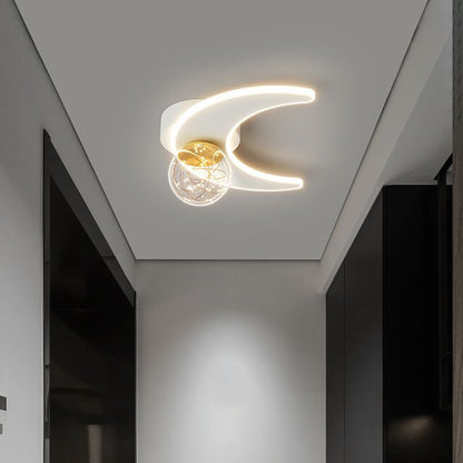 Contemporary Nordic Iron Acrylic Glass Moon Star Ball LED Semi-Flush Mount Ceiling Light For Hallway