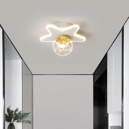 Contemporary Nordic Iron Acrylic Glass Moon Star Ball LED Semi-Flush Mount Ceiling Light For Hallway