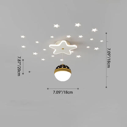 Contemporary Nordic Iron Acrylic Moon Star Ball Starry Sky Projection LED Semi-Flush Mount Ceiling Light For Hallway