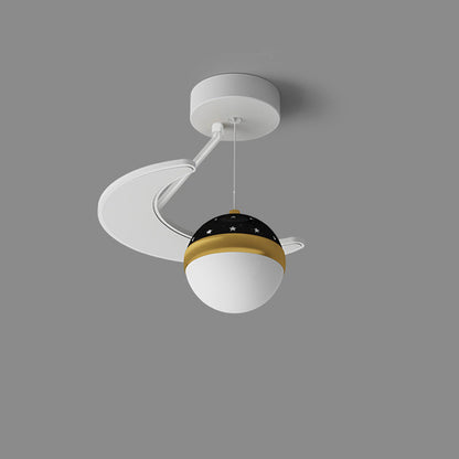 Contemporary Nordic Iron Acrylic Moon Star Ball Starry Sky Projection LED Semi-Flush Mount Ceiling Light For Hallway