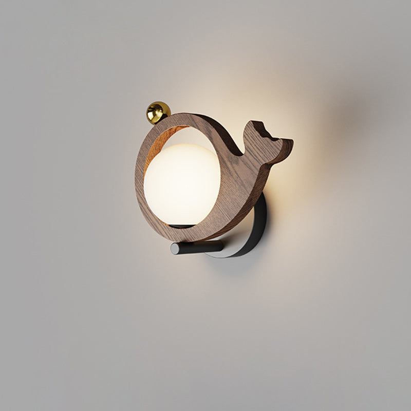 Contemporary Scandinavian Iron Acrylic Bird Whale Ball 1-Light Wall Sconce Lamp For Bedside