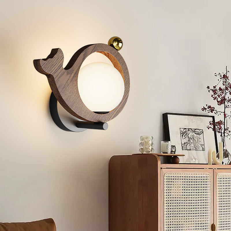 Contemporary Scandinavian Iron Acrylic Bird Whale Ball 1-Light Wall Sconce Lamp For Bedside