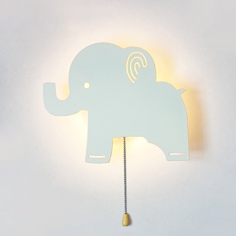 Contemporary Creative Battery Kids Iron Cloud Star Animal Cartoon Pull Chain LED Wall Sconce Lamp For Bedside