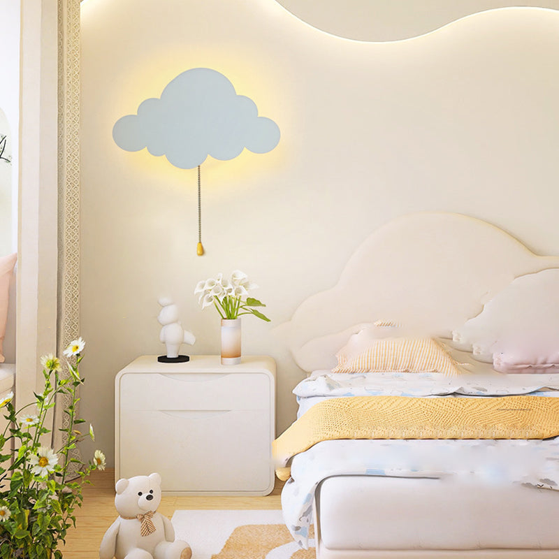 Contemporary Creative Battery Kids Iron Cloud Star Animal Cartoon Pull Chain LED Wall Sconce Lamp For Bedside