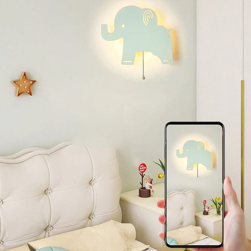 Contemporary Creative Battery Kids Iron Cloud Star Animal Cartoon Pull Chain LED Wall Sconce Lamp For Bedside