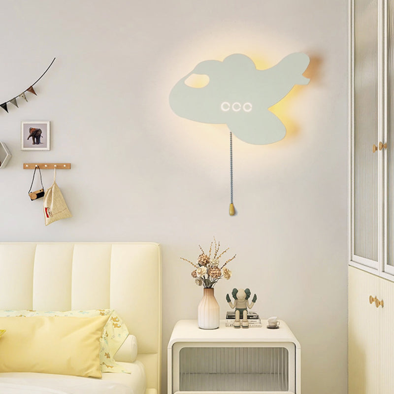 Contemporary Creative Battery Kids Iron Cloud Star Animal Cartoon Pull Chain LED Wall Sconce Lamp For Bedside