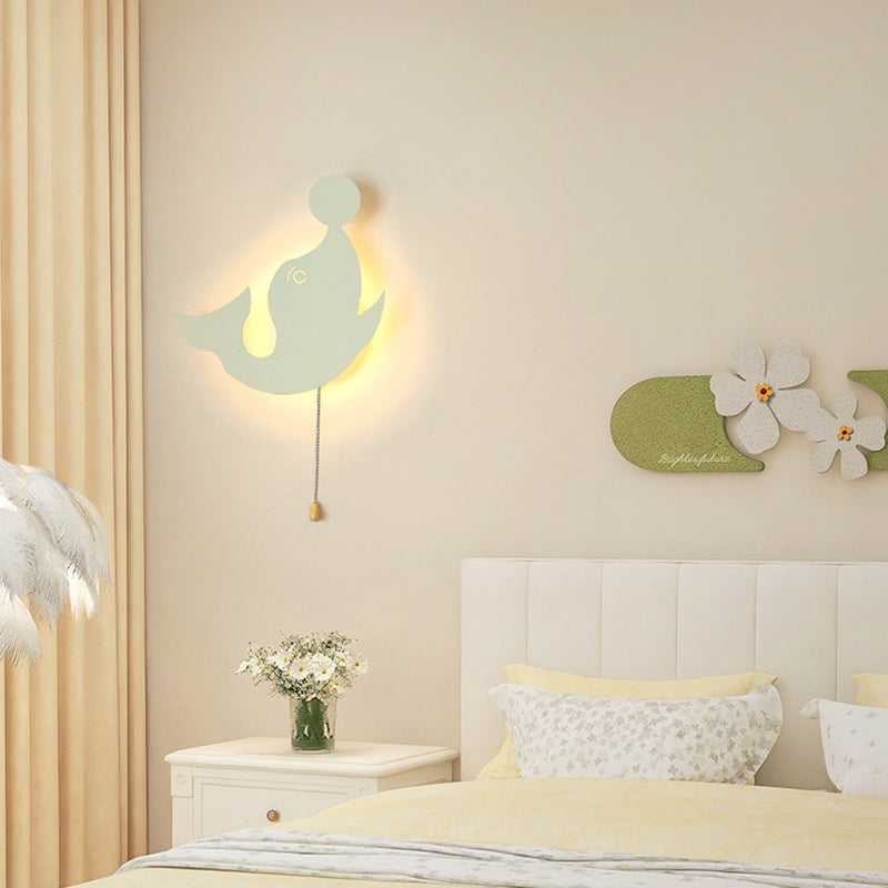 Contemporary Creative Battery Kids Iron Cloud Star Animal Cartoon Pull Chain LED Wall Sconce Lamp For Bedside