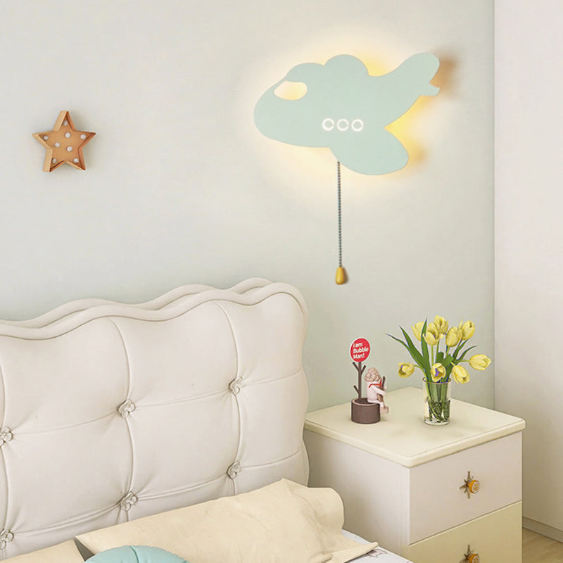 Contemporary Creative Battery Kids Iron Cloud Star Animal Cartoon Pull Chain LED Wall Sconce Lamp For Bedside