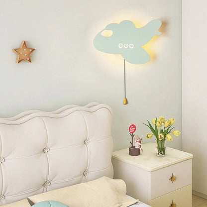 Contemporary Creative Battery Kids Iron Cloud Star Animal Cartoon Pull Chain LED Wall Sconce Lamp For Bedside