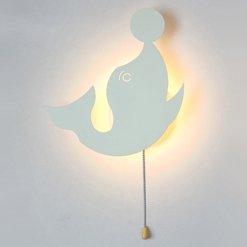 Contemporary Creative Battery Kids Iron Cloud Star Animal Cartoon Pull Chain LED Wall Sconce Lamp For Bedside