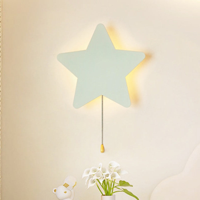 Contemporary Creative Battery Kids Iron Cloud Star Animal Cartoon Pull Chain LED Wall Sconce Lamp For Bedside