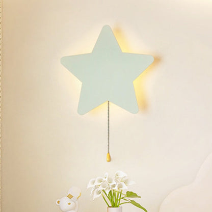 Contemporary Creative Battery Kids Iron Cloud Star Animal Cartoon Pull Chain LED Wall Sconce Lamp For Bedside