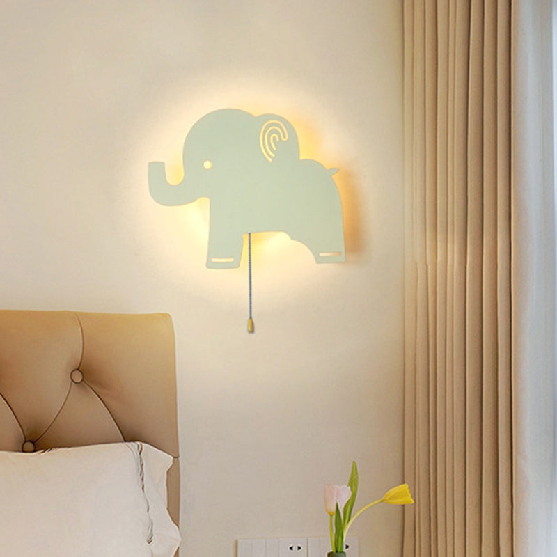 Contemporary Creative Battery Kids Iron Cloud Star Animal Cartoon Pull Chain LED Wall Sconce Lamp For Bedside