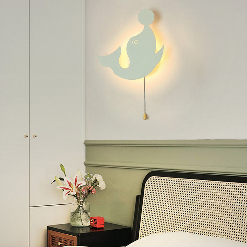 Contemporary Creative Battery Kids Iron Cloud Star Animal Cartoon Pull Chain LED Wall Sconce Lamp For Bedside