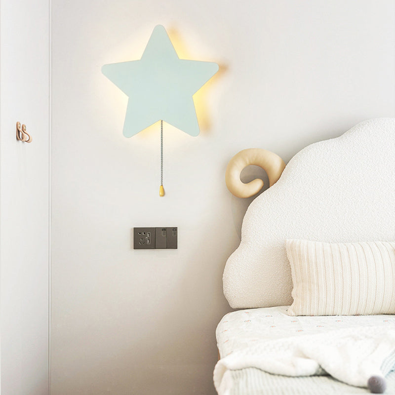 Contemporary Creative Battery Kids Iron Cloud Star Animal Cartoon Pull Chain LED Wall Sconce Lamp For Bedside