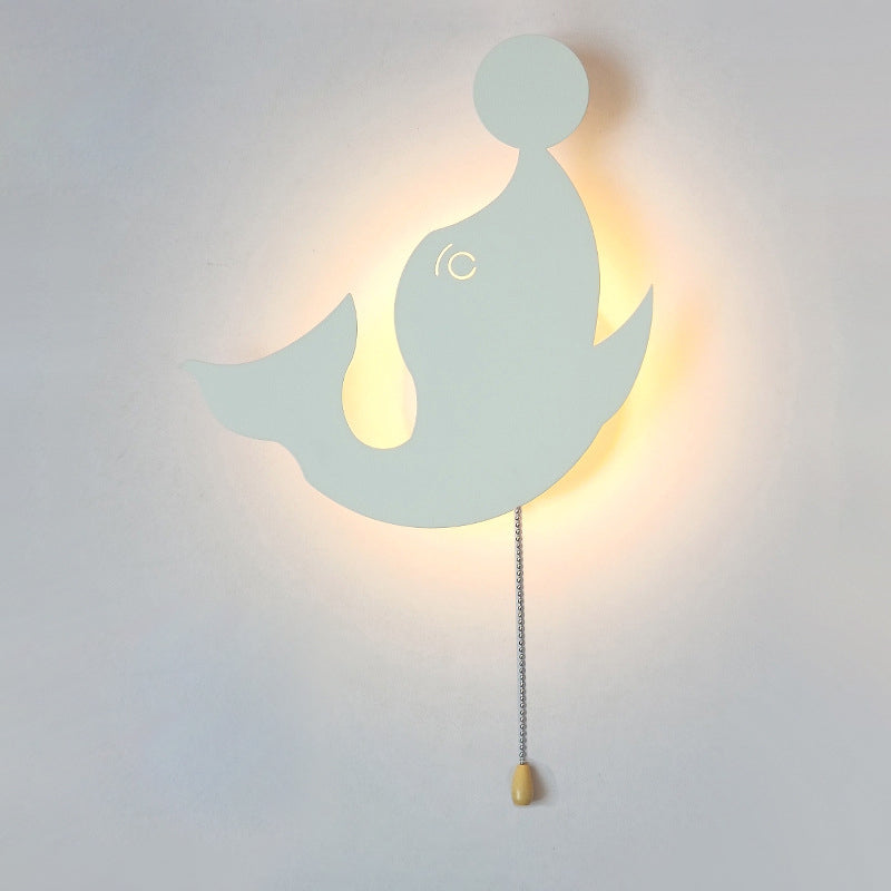 Contemporary Creative Battery Kids Iron Cloud Star Animal Cartoon Pull Chain LED Wall Sconce Lamp For Bedside