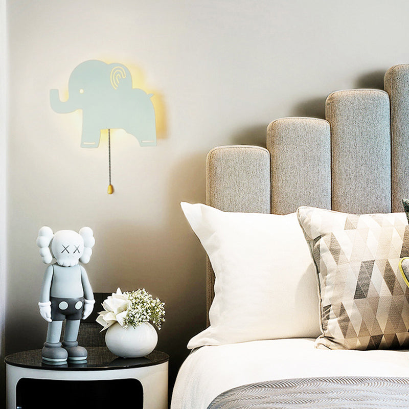 Contemporary Creative Battery Kids Iron Cloud Star Animal Cartoon Pull Chain LED Wall Sconce Lamp For Bedside