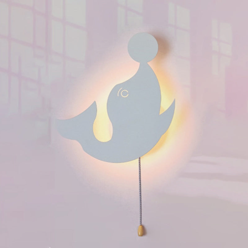 Contemporary Creative Battery Kids Iron Cloud Star Animal Cartoon Pull Chain LED Wall Sconce Lamp For Bedside