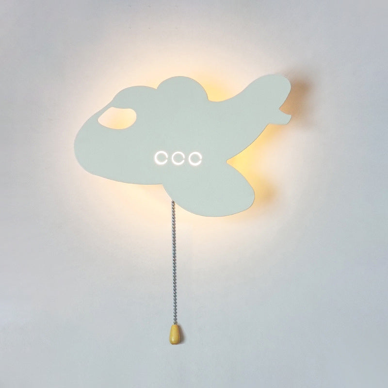 Contemporary Creative Battery Kids Iron Cloud Star Animal Cartoon Pull Chain LED Wall Sconce Lamp For Bedside