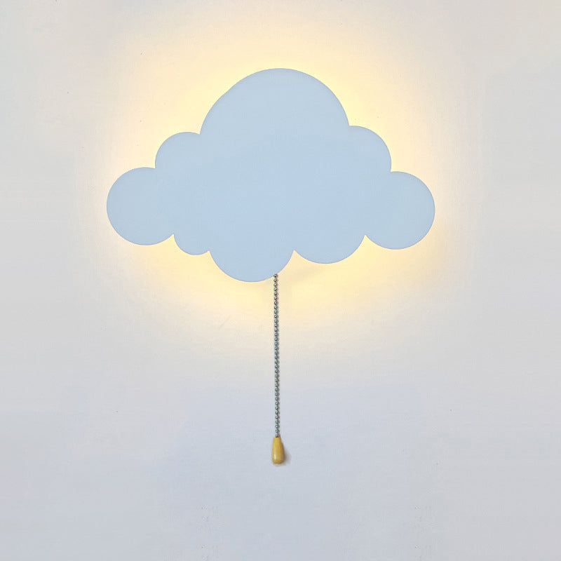 Contemporary Creative Battery Kids Iron Cloud Star Animal Cartoon Pull Chain LED Wall Sconce Lamp For Bedside