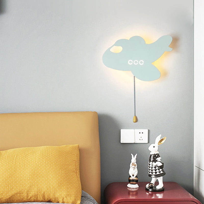 Contemporary Creative Battery Kids Iron Cloud Star Animal Cartoon Pull Chain LED Wall Sconce Lamp For Bedside